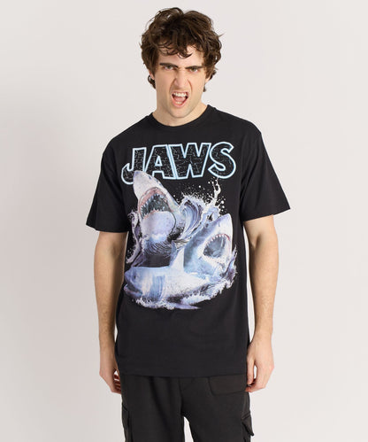 Jaws Front Print Short Sleeve Tee - Black