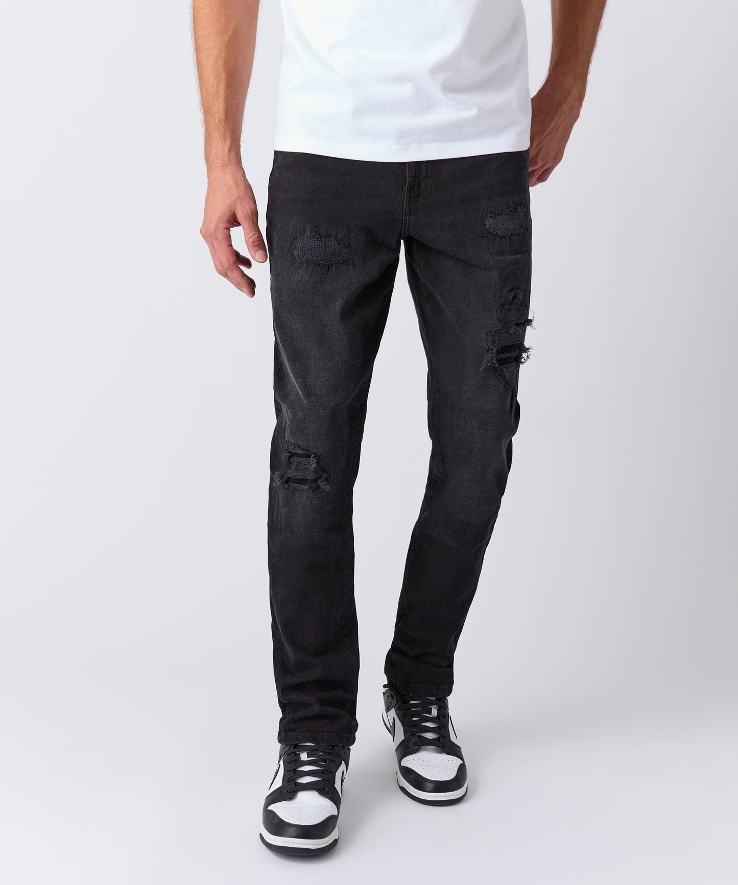 Rip and Repaired Denim Jeans - Black