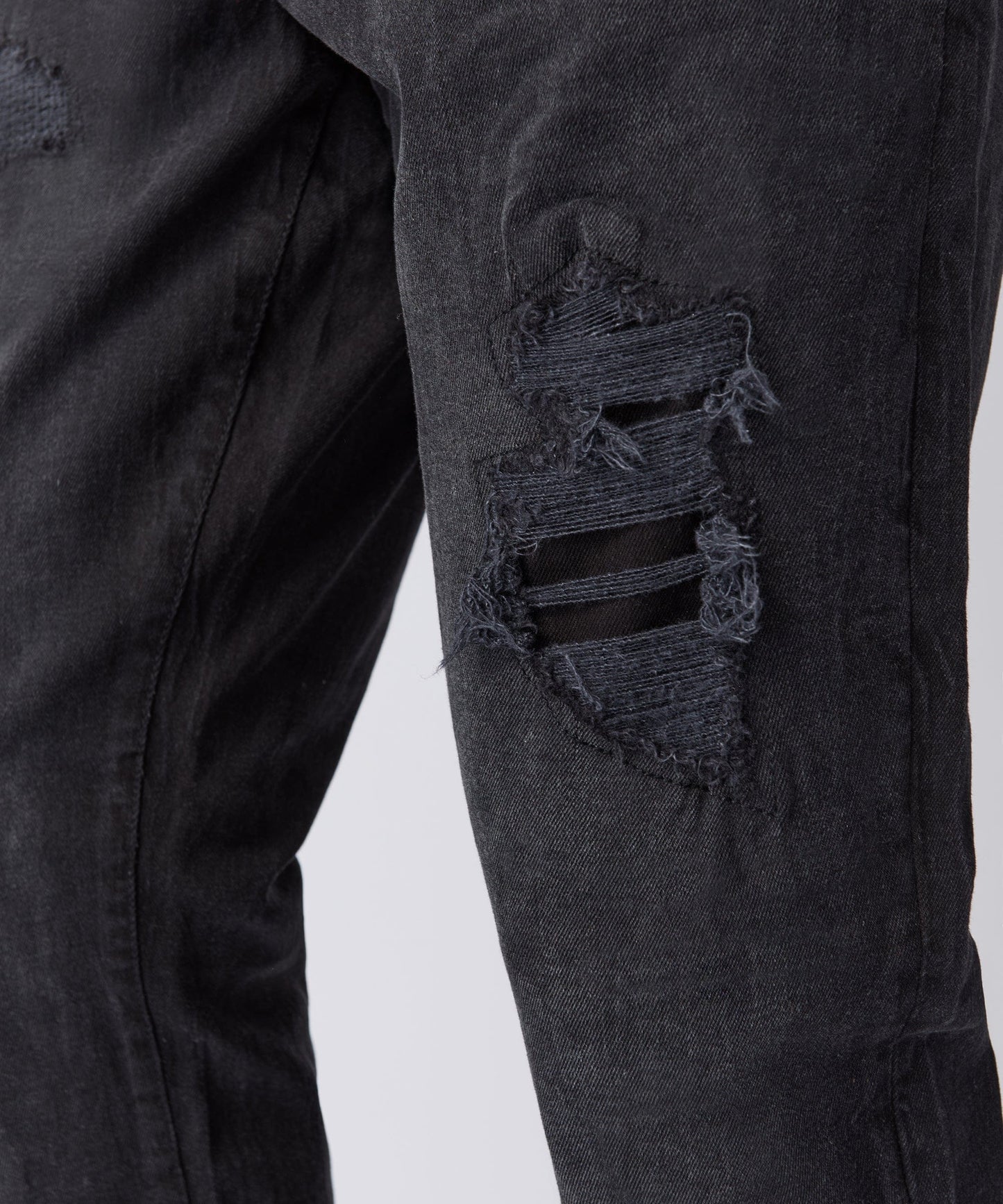 Rip and Repaired Denim Jeans - Black