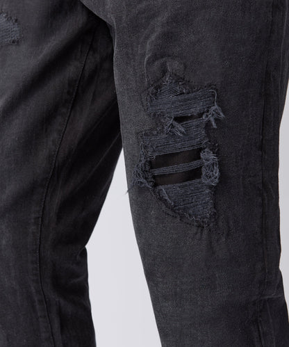 Rip and Repaired Denim Jeans - Black