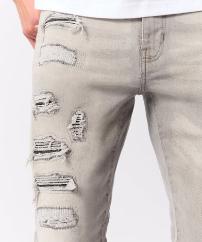 Rip And Repair Denim Jeans - Grey