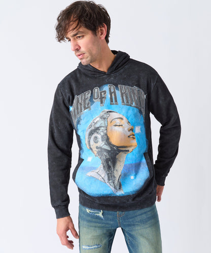 Washed One Of A Kind Rhinestone Hoodie - Charcoal