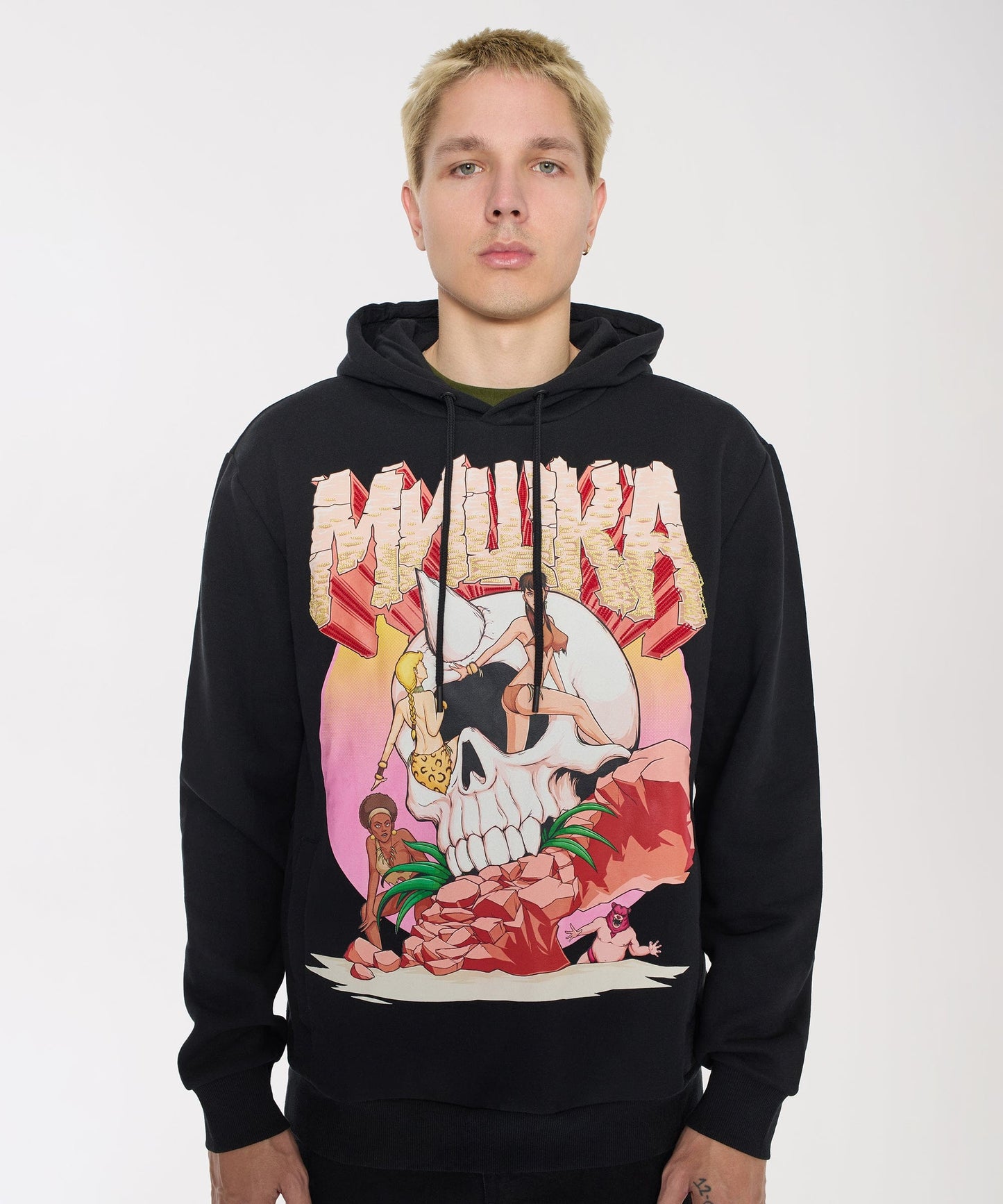 Mishka Graphic Print Embroidered Hoodie - Black