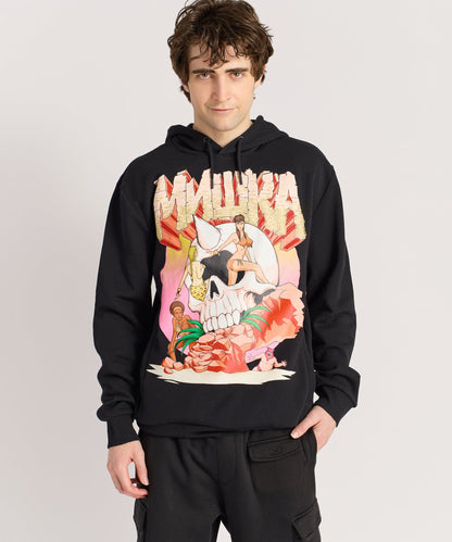 Mishka Graphic Print Embroidered Hoodie - Black