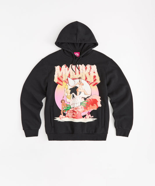Mishka Graphic Print Embroidered Hoodie - Black