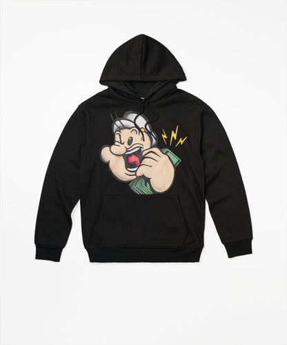 Popeye Front And Back Print Hoodie - Black