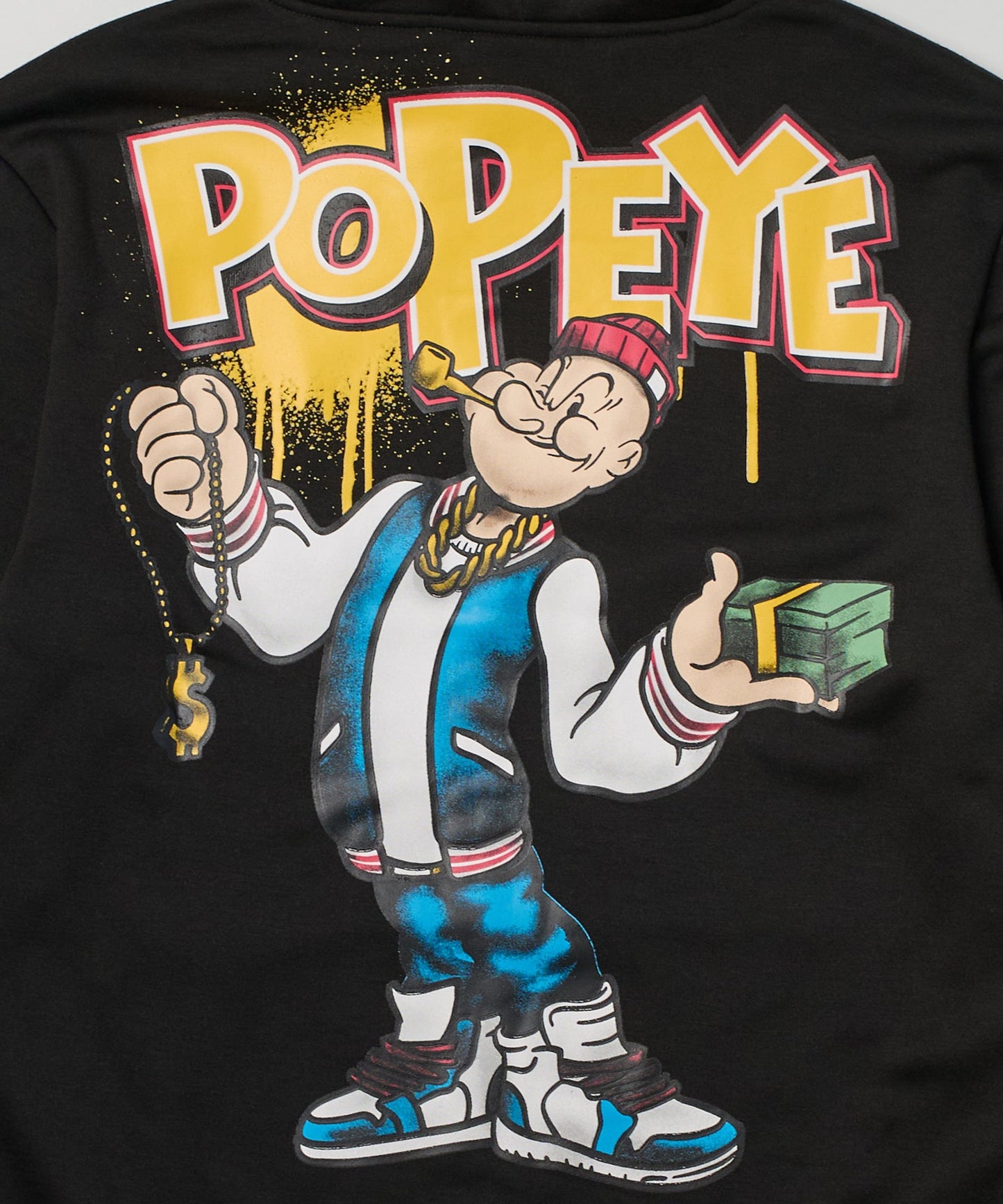 Popeye Front And Back Print Hoodie - Black