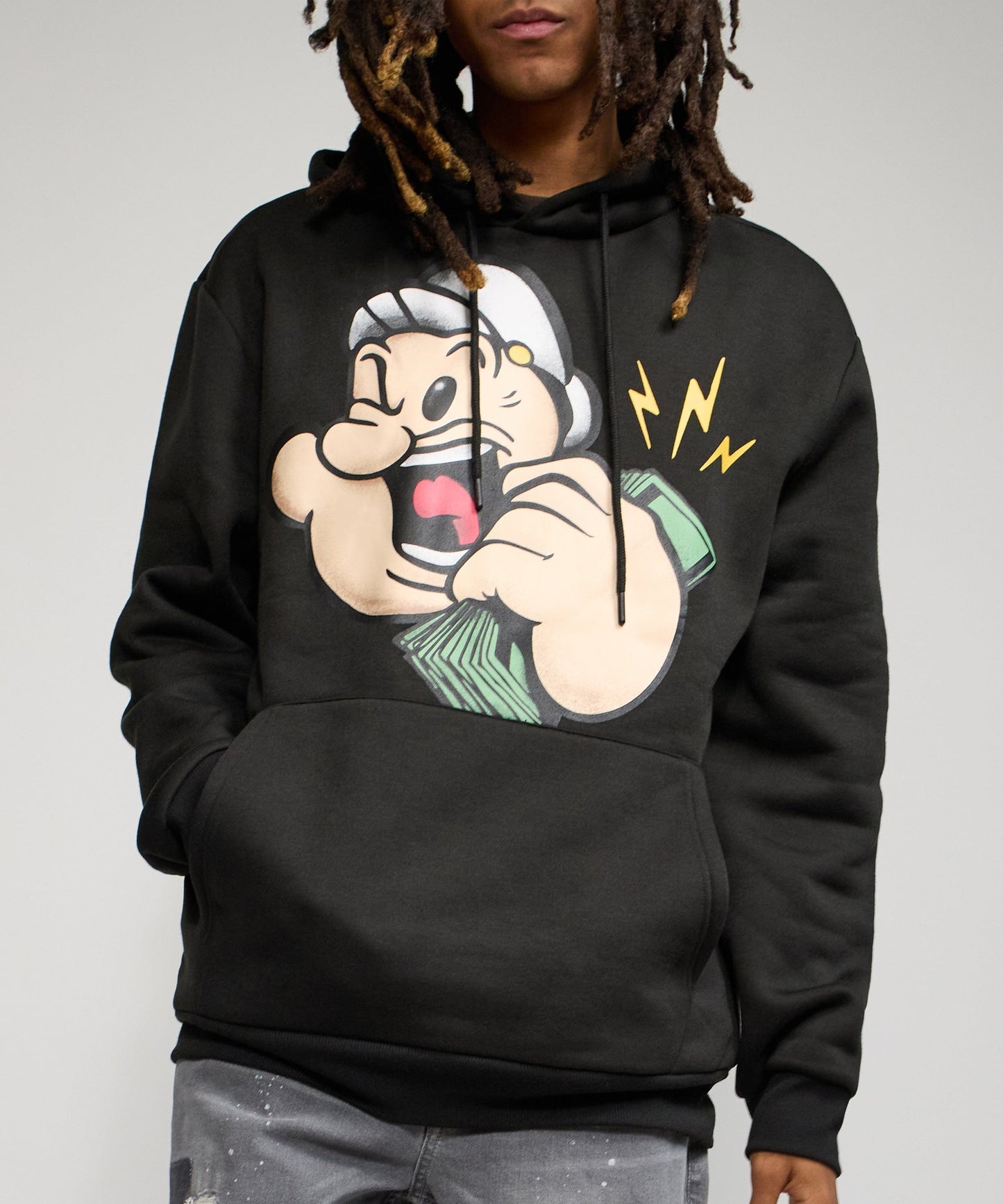 Popeye Front And Back Print Hoodie - Black