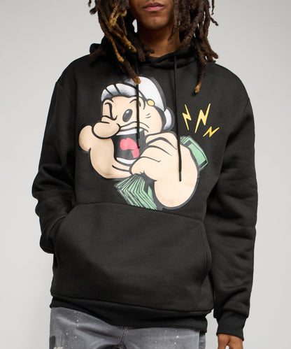 Popeye Front And Back Print Hoodie - Black