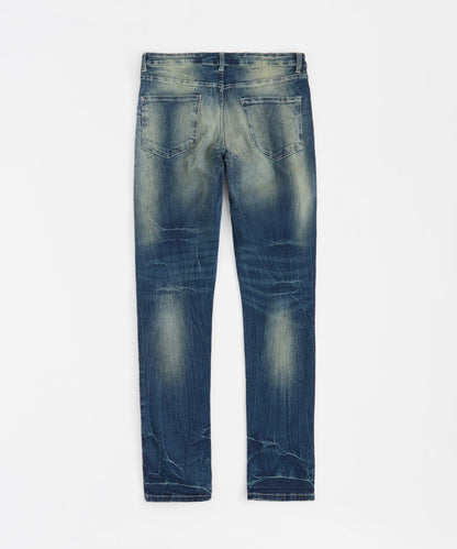 Rip and Repair Washed Denim Jeans - Medium Blue