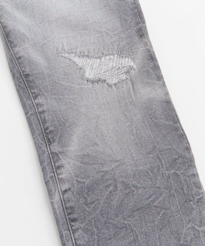 Distressed Ripped And Repaired Denim Jeans - Grey