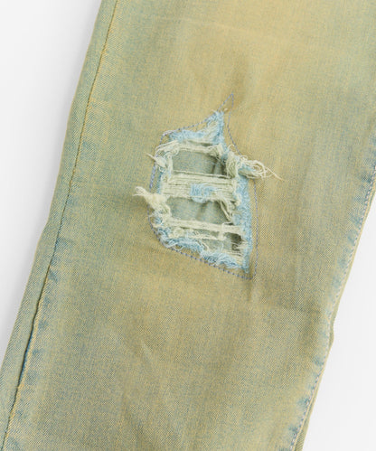 Ripped And Repaired Denim Pants - Vintage Blue