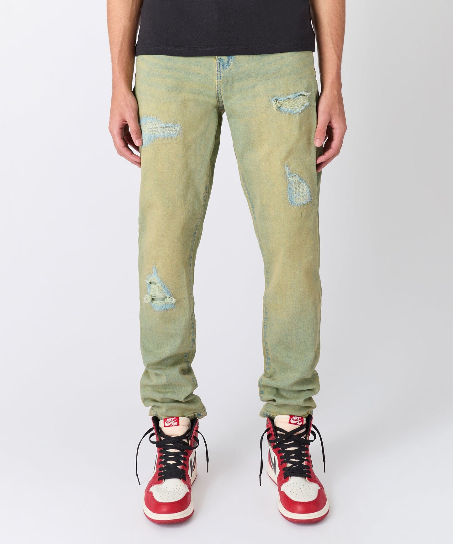 Ripped And Repaired Denim Pants - Vintage Blue