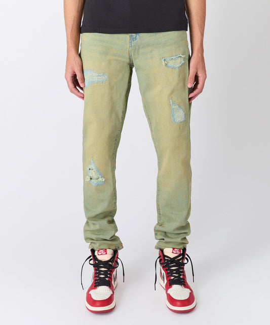 Ripped And Repaired Denim Pants - Vintage Blue