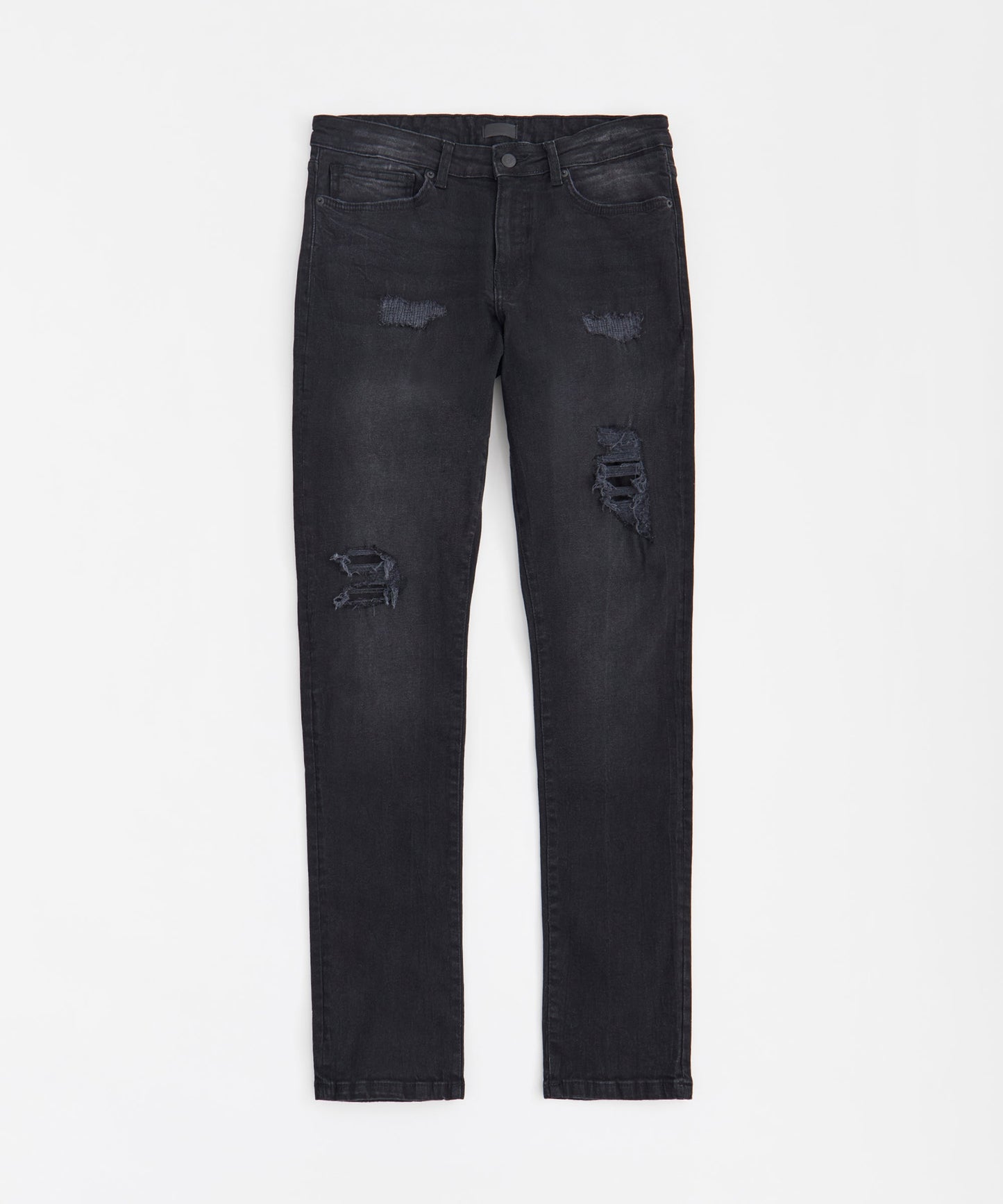 Rip and Repaired Denim Jeans - Black