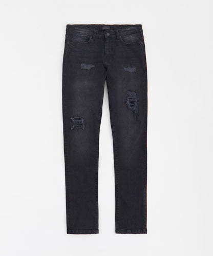Rip and Repaired Denim Jeans - Black