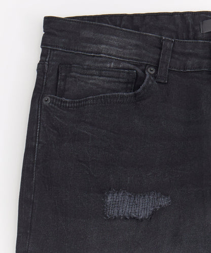 Rip and Repaired Denim Jeans - Black