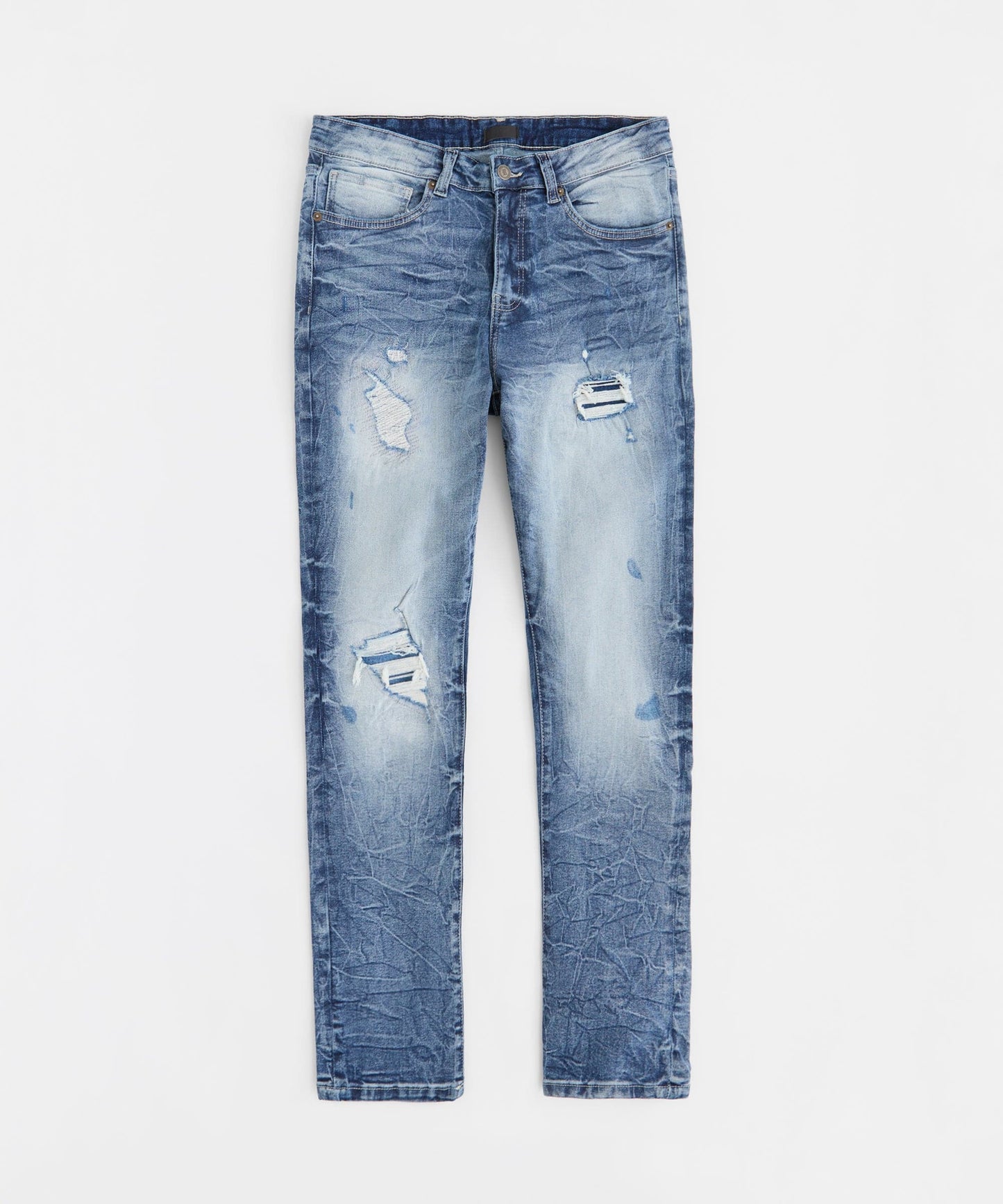 Men's Skinny Rip And Repair Denim Pants - Medium Blue