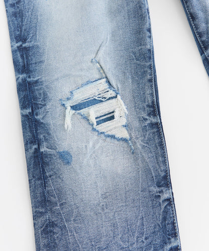 Men's Skinny Rip And Repair Denim Pants - Medium Blue