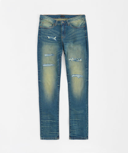 Rip and Repair Denim Jeans - Vintage Blue