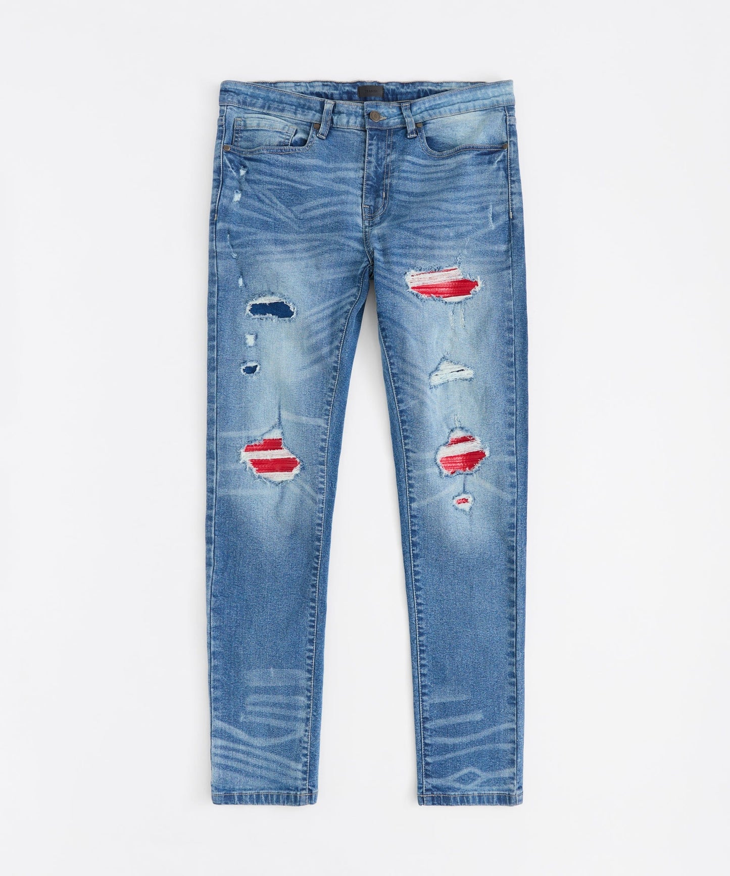 Washed Rip And Repair Denim Jeans - Medium Indigo