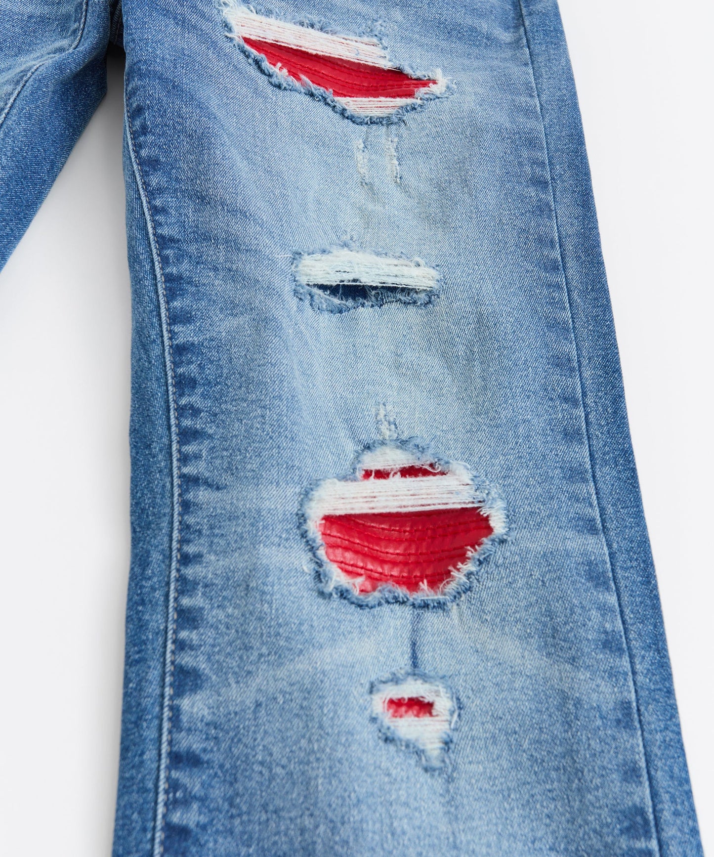 Washed Rip And Repair Denim Jeans - Medium Indigo