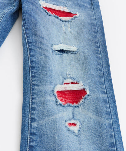 Washed Rip And Repair Denim Jeans - Medium Indigo