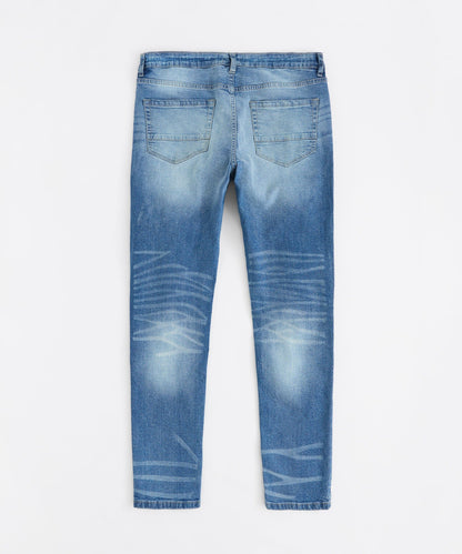 Washed Rip And Repair Denim Jeans - Medium Indigo
