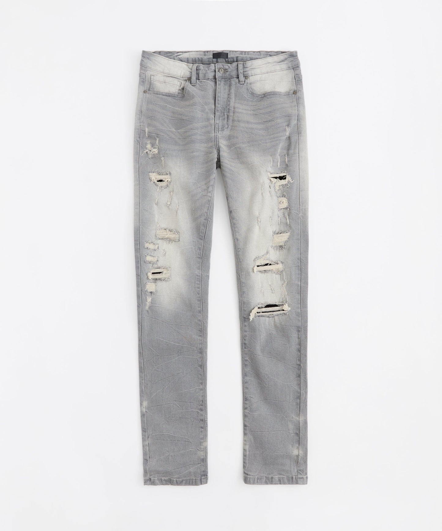 Acid Washed Ripped Denim Jeans - Grey
