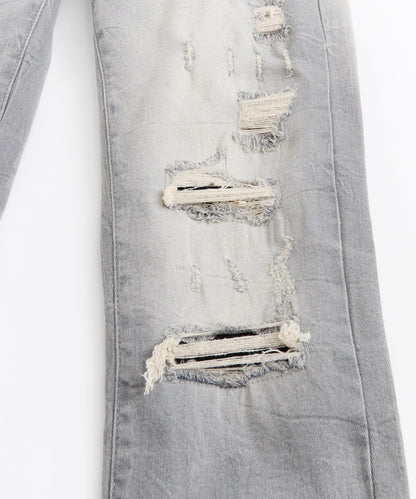 Acid Washed Ripped Denim Jeans - Grey