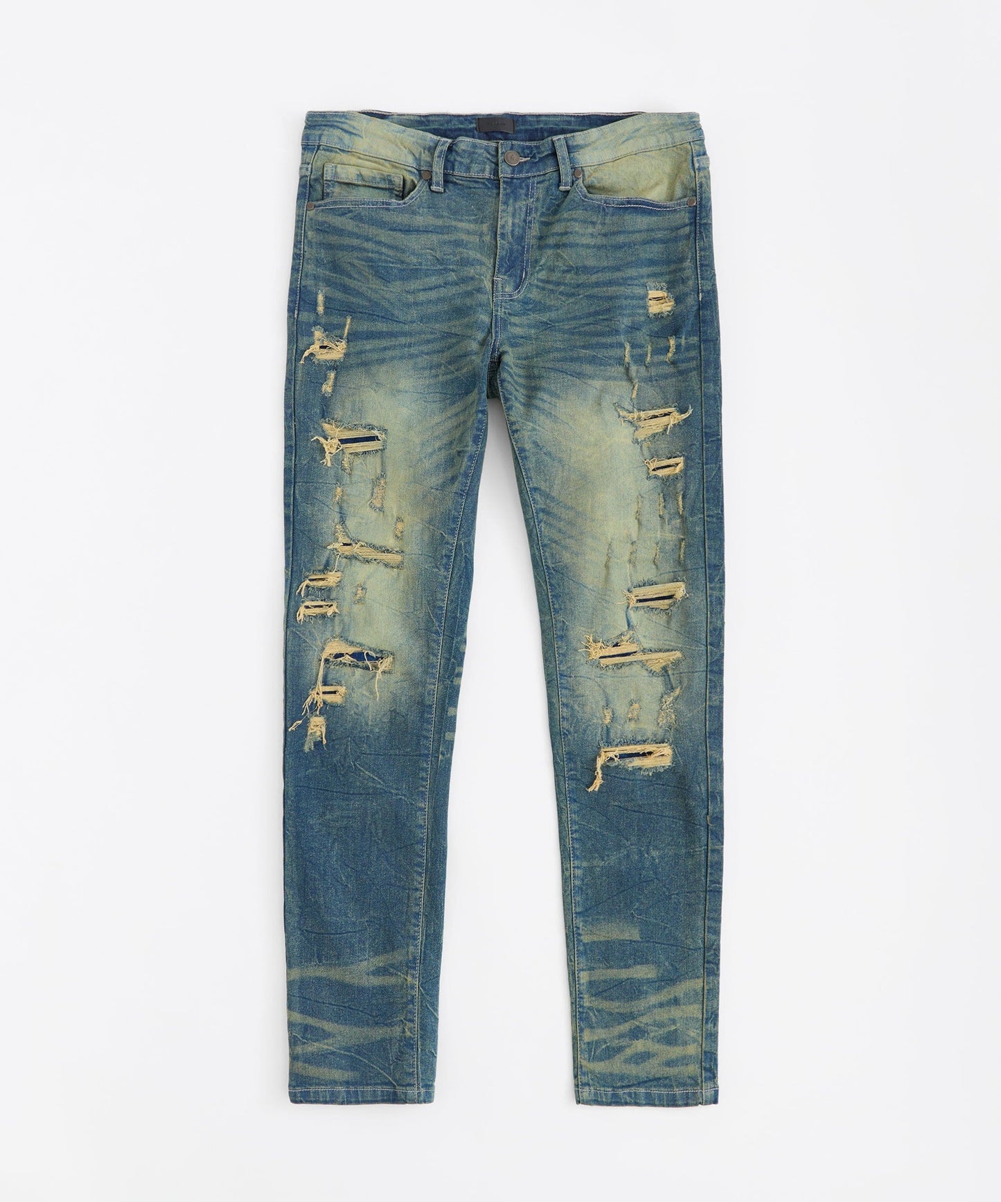 Blasted Distressed Denim Jeans - Blue