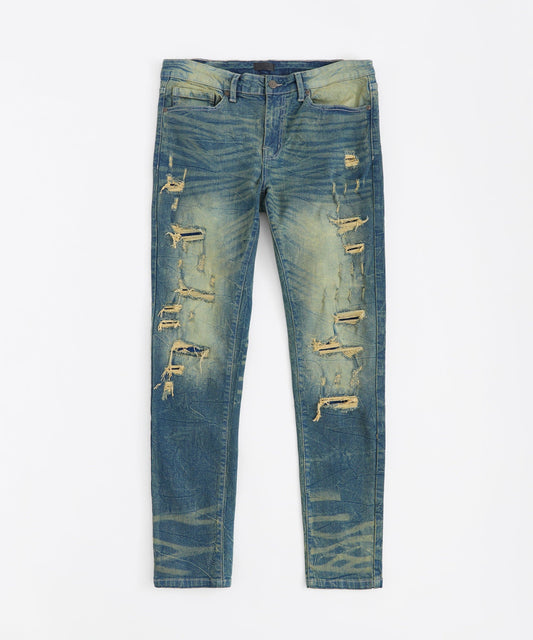 Blasted Distressed Denim Jeans - Blue
