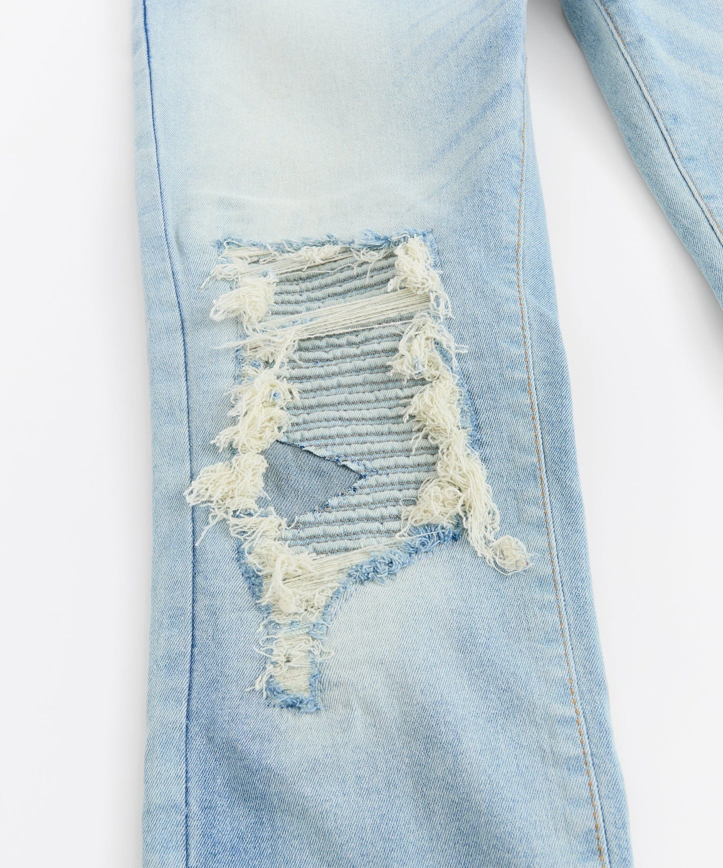 Washed Rip And Repair Denim Jeans - Light Indigo