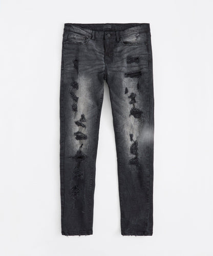 Washed Rip And Repair Denim Jeans - Black