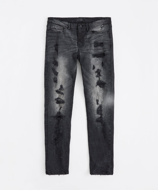 Washed Rip And Repair Denim Jeans - Black