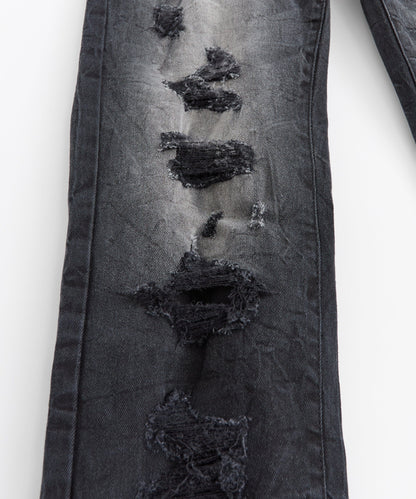 Washed Rip And Repair Denim Jeans - Black