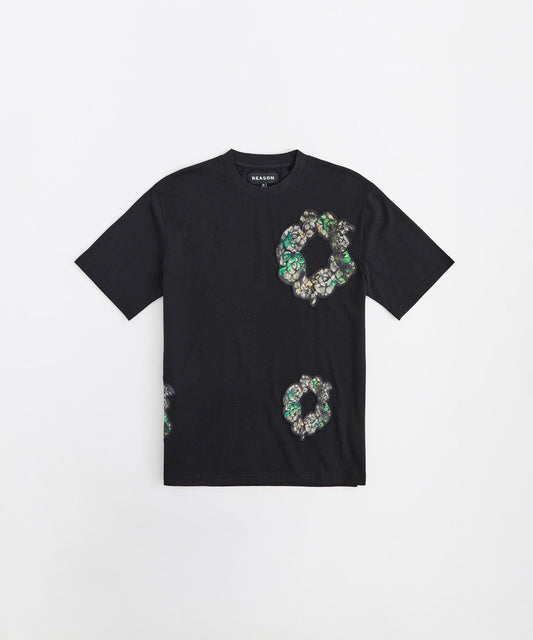 Camo Wreath Embroidered Short Sleeve Tee - Black
