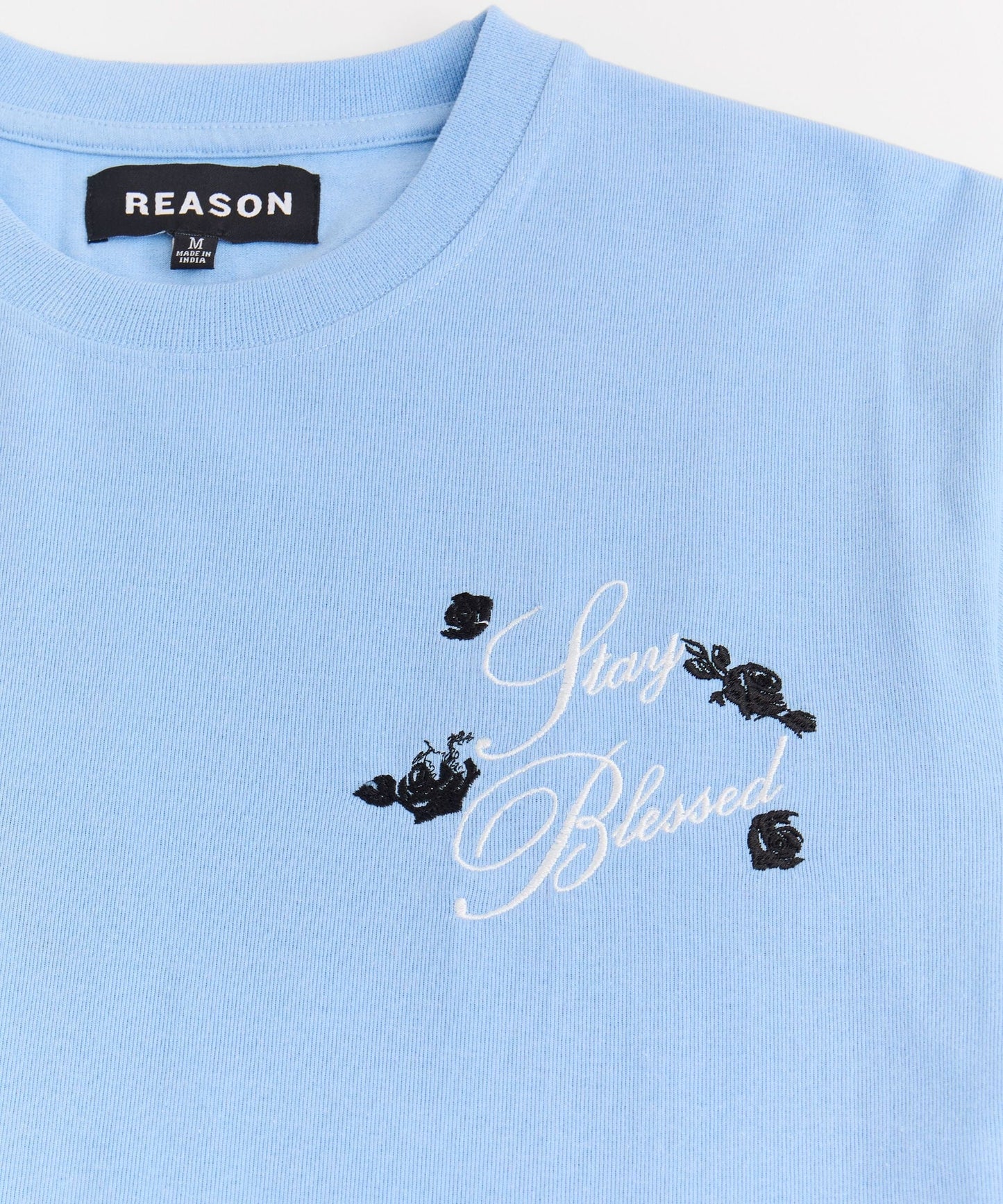 Angelic Embroidered Short Sleeve Tee - Light Blue