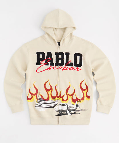 Pablo Full Zip Embroidered Hoodie - Khaki