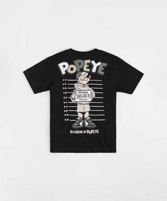 Popeye Mugshot Embroidered Short Sleeve Tee - Black