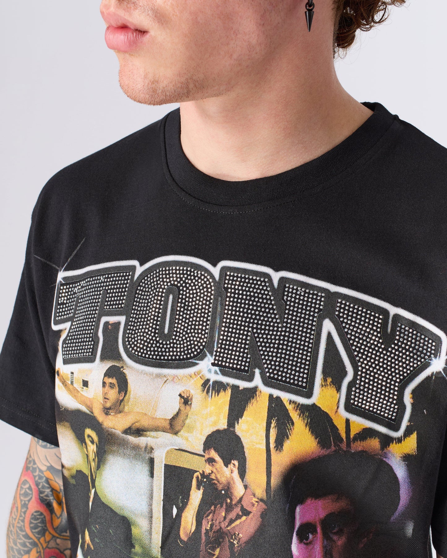 Scarface Tony Rhinestone Short Sleeve Tee - Black