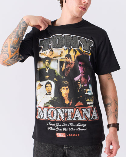 Scarface Tony Rhinestone Short Sleeve Tee - Black