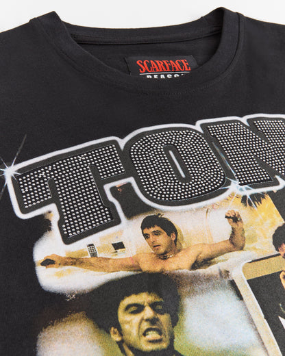 Scarface Tony Rhinestone Short Sleeve Tee - Black