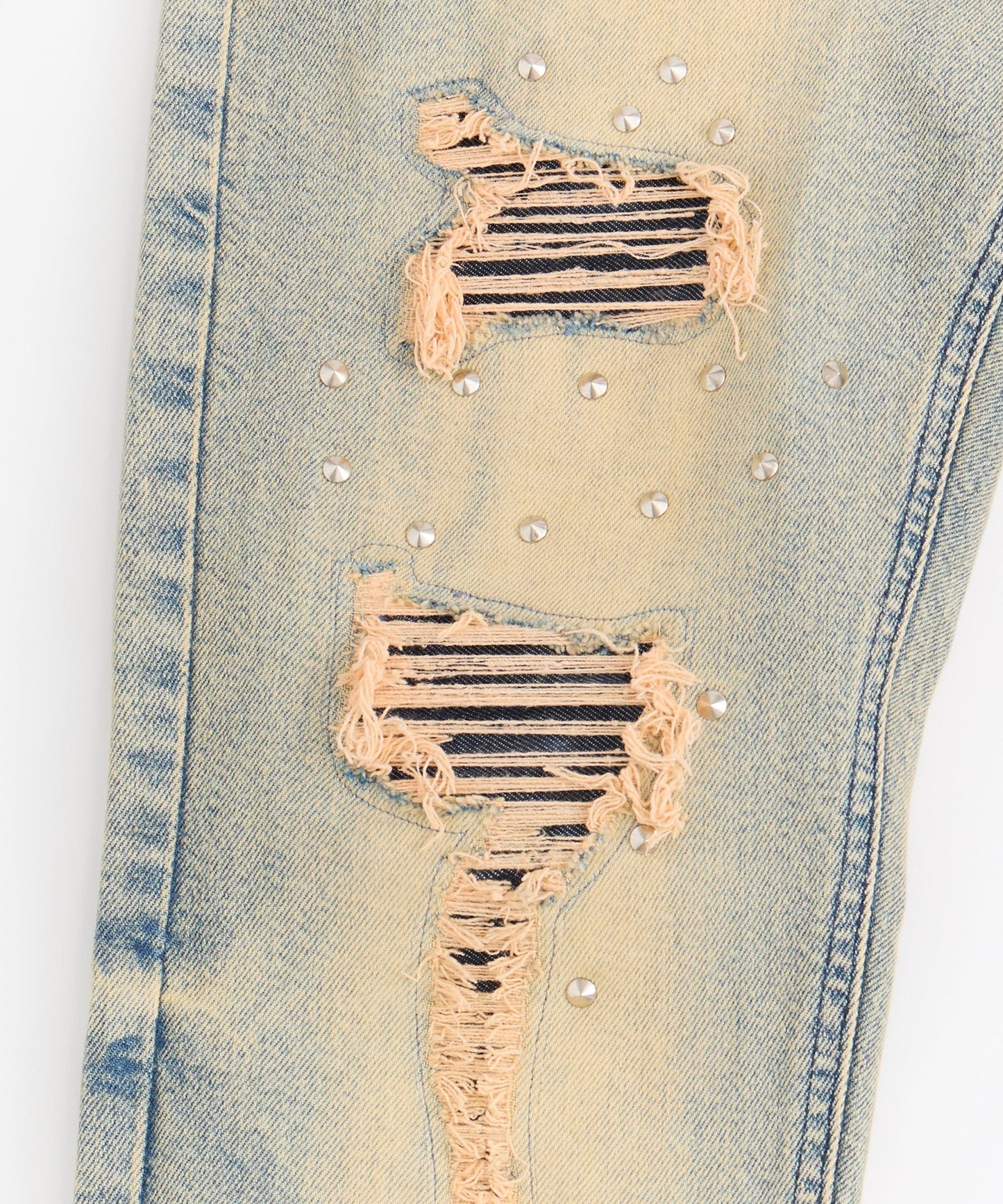 Studded Distress Denim Jeans - Blue