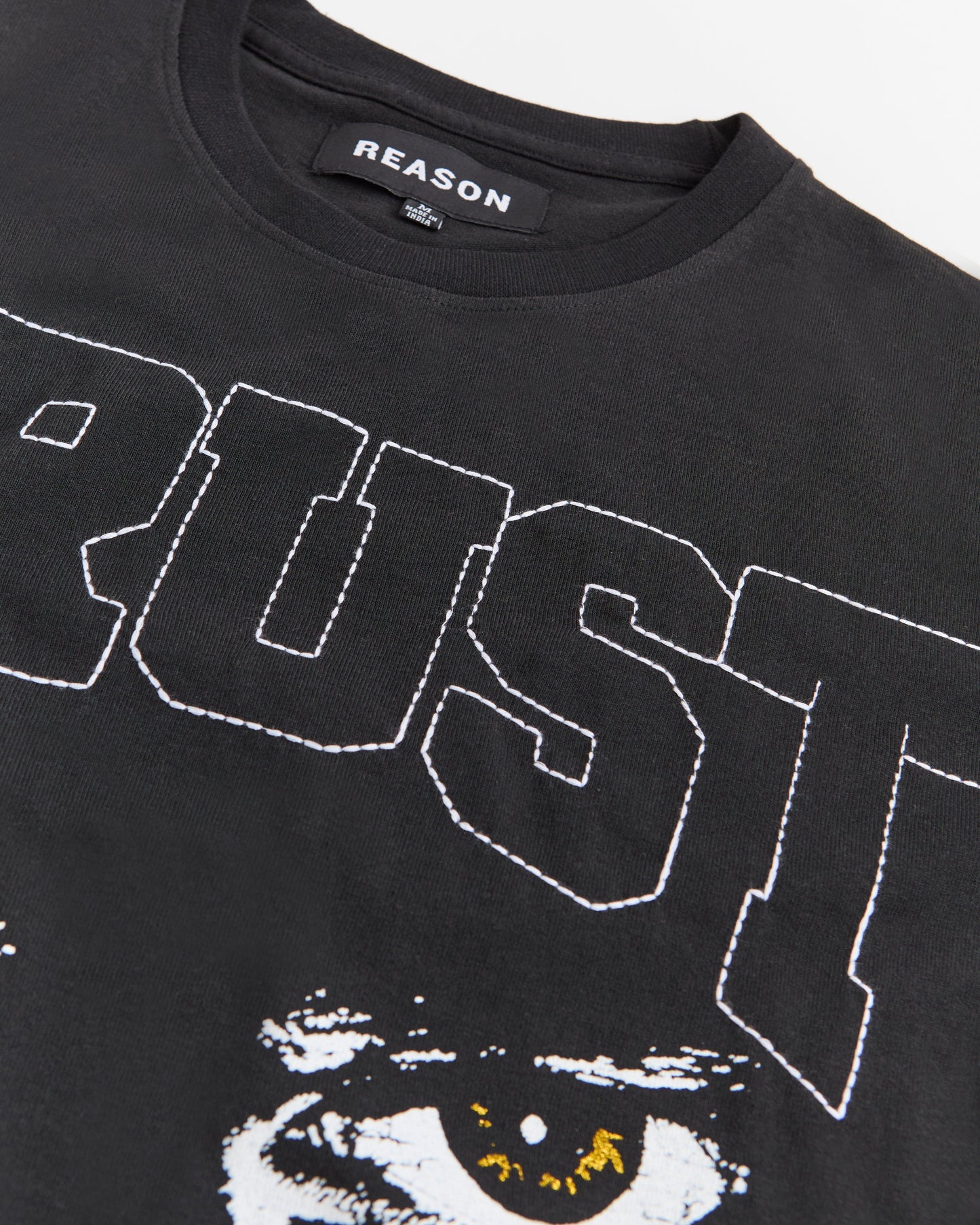 Trust No One Chenille Patched Short Sleeve Tee - Black