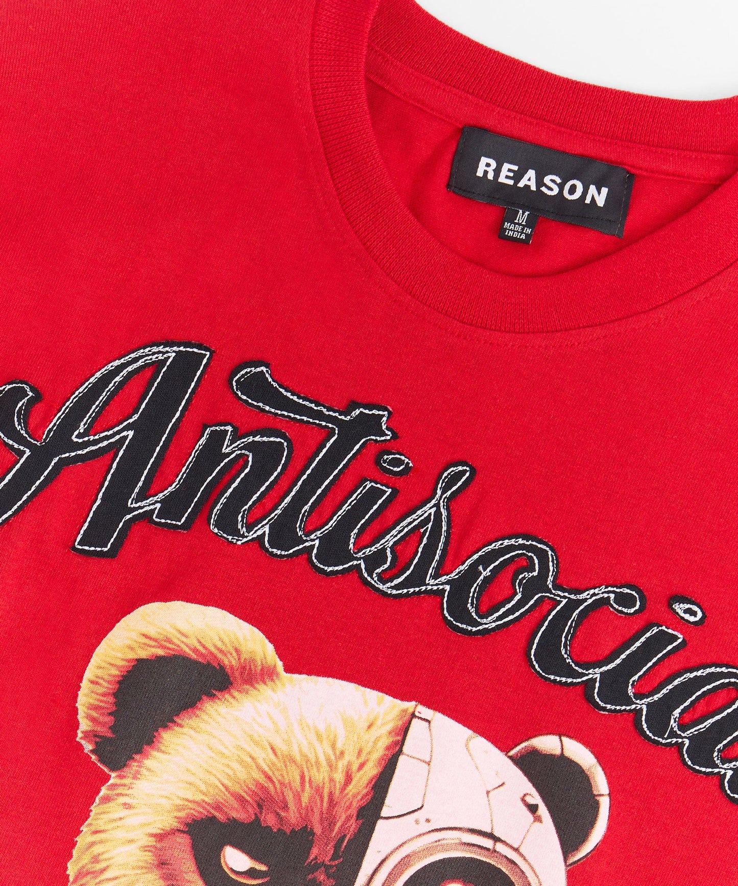 Antisocial Bear Chenille Patched Short Sleeve Tee - Red