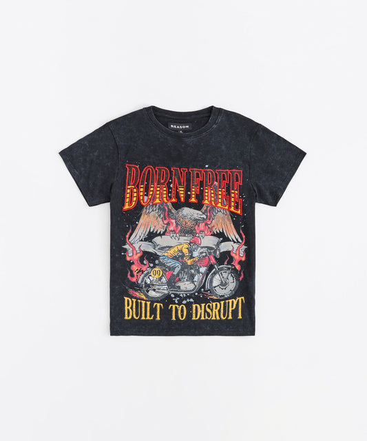 Born Free Applique Short Sleeve Tee - Charcoal
