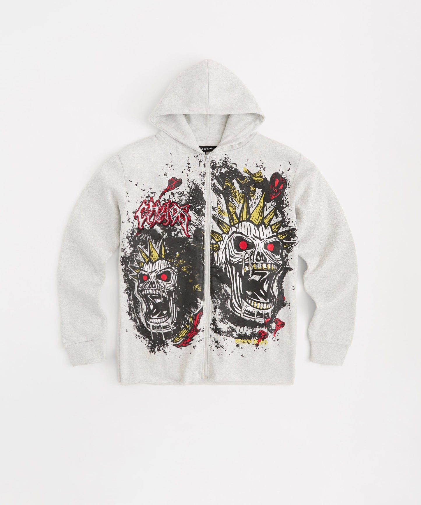 Beware Embroidered Skull Hoodie - Grey