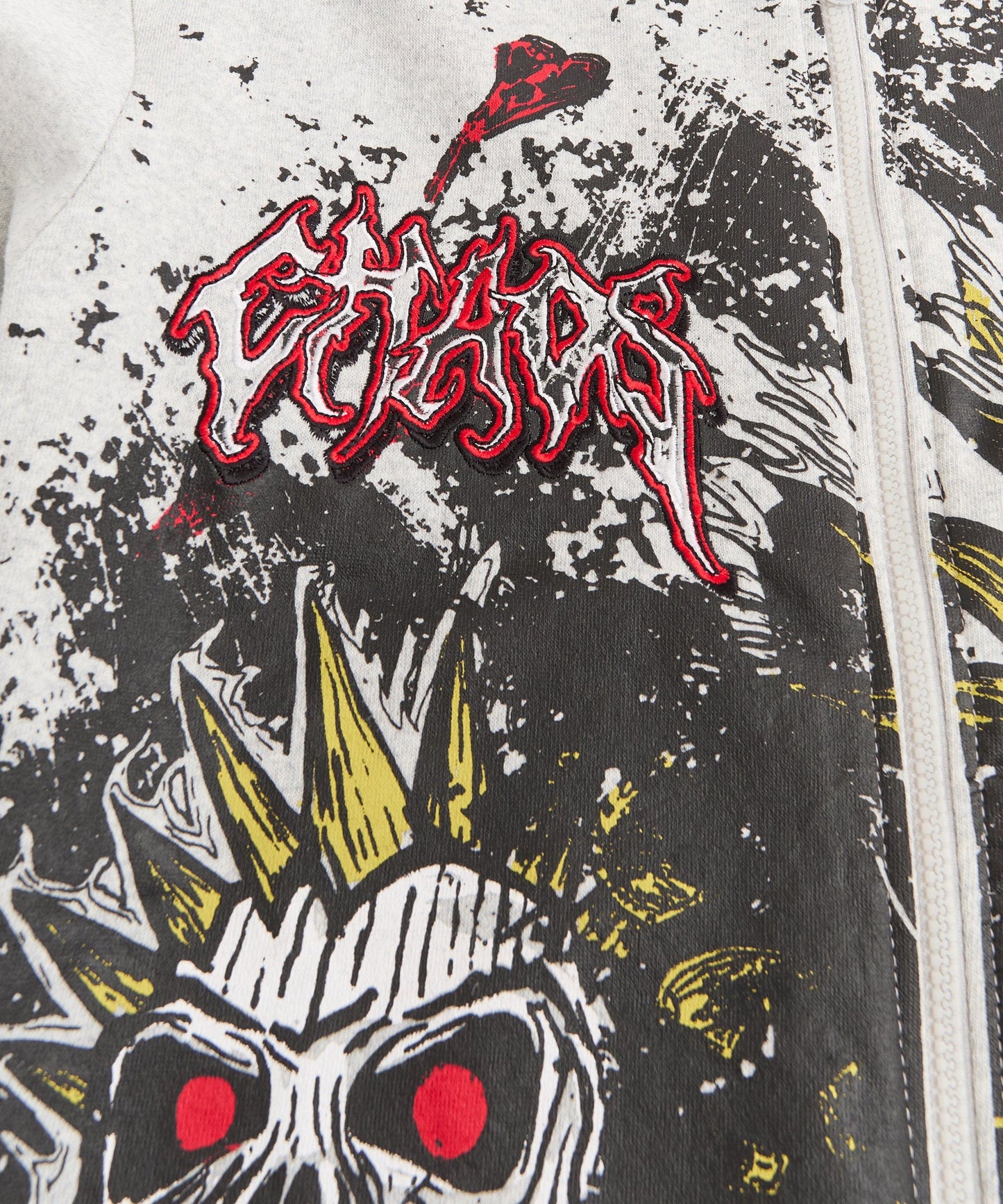 Beware Embroidered Skull Hoodie - Grey