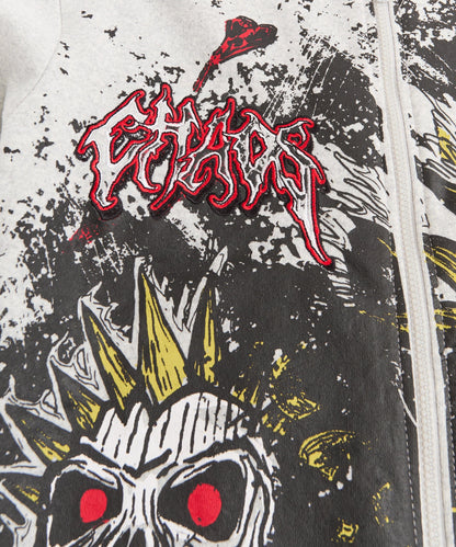 Beware Embroidered Skull Hoodie - Grey